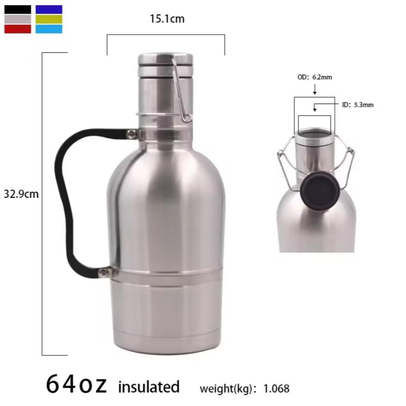Insulated Bottle Keg 120oz Stainless Steel Double Wall Ceramic Beer Growler S8612030 (6) Insulated Bottle Keg 120oz Stainless Steel Double Wall Ceramic Beer Growler