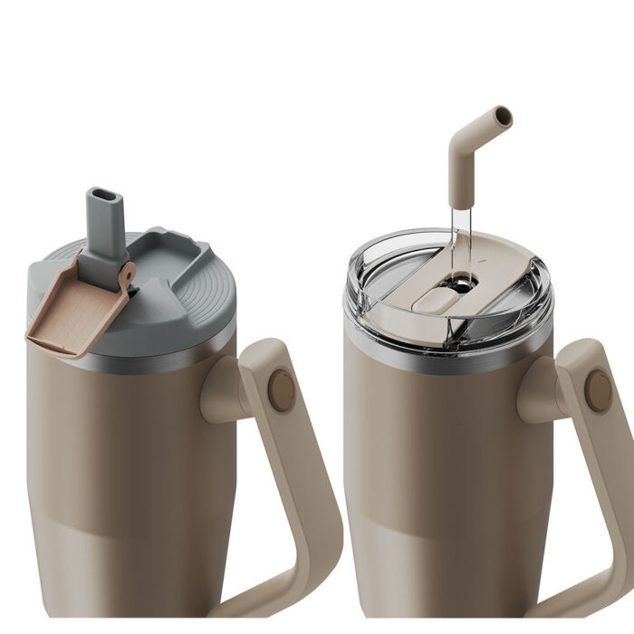 40oz Double Wall Insulated Travel Tumbler Coffee Mug with 180 Rotatable Handle And Straw Lid