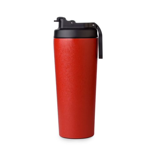 vacuum insulated stainless steel tumbler with flip lid and handle