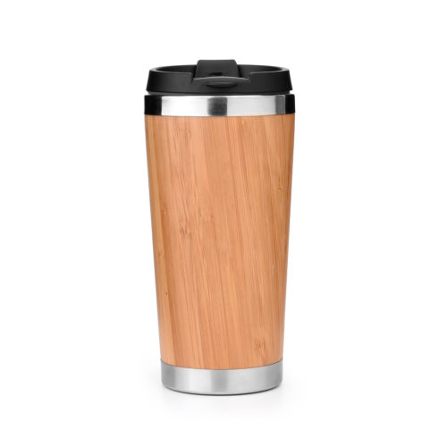 bamboo insulated stainless steel travel tumbler mug with flip lid