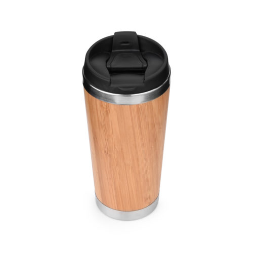 bamboo insulated stainless steel travel tumbler mug with flip lid