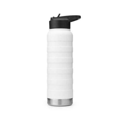 Baseball Stitch - Baseball - White Stainless Steel Water Bottle with Straw