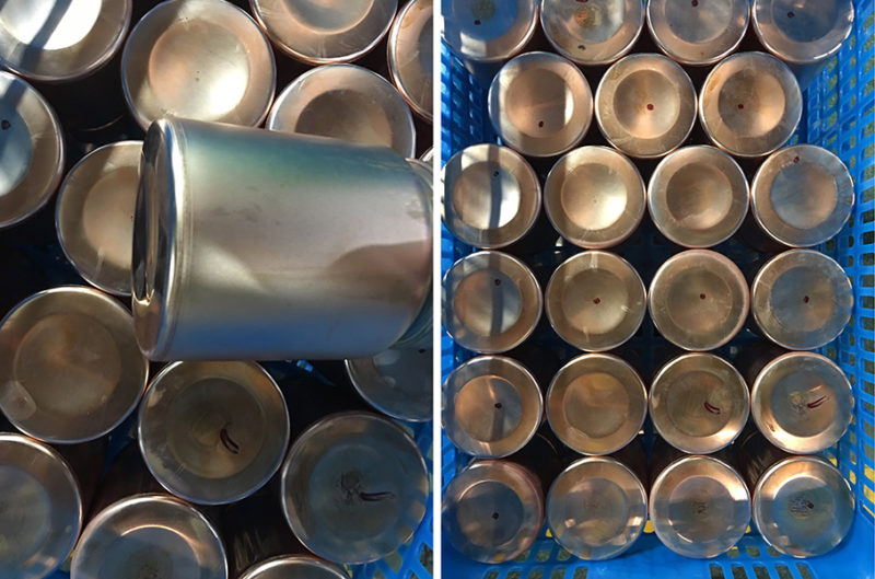 vacuum insulated stainless steel water bottle with copper-plated