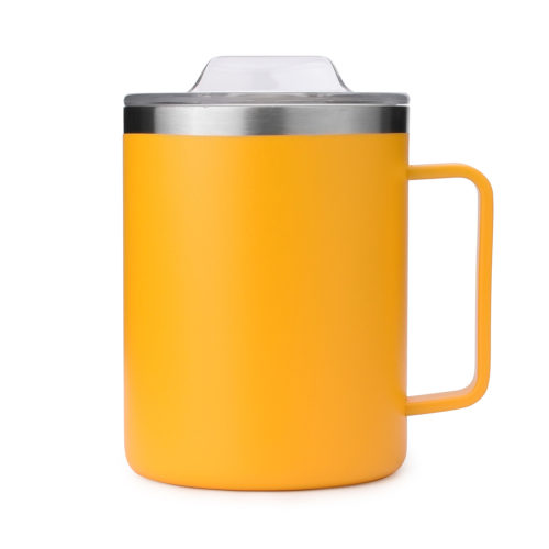 double wall vacuum sealed stainless steel cup mug with handle and clear lid