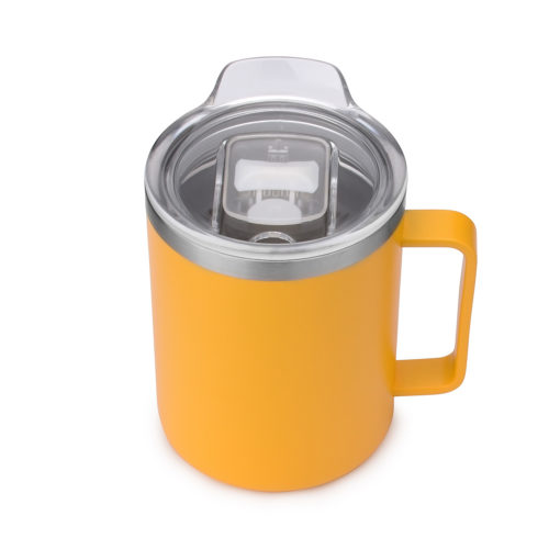 double wall vacuum sealed stainless steel cup mug with handle and clear lid