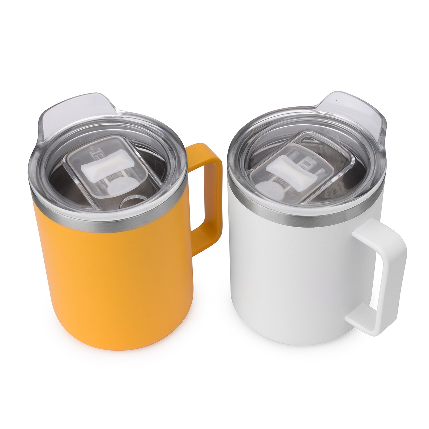 Office Coffee Mug Insulated Stainless Steel Cup with Handle and Clear Lid