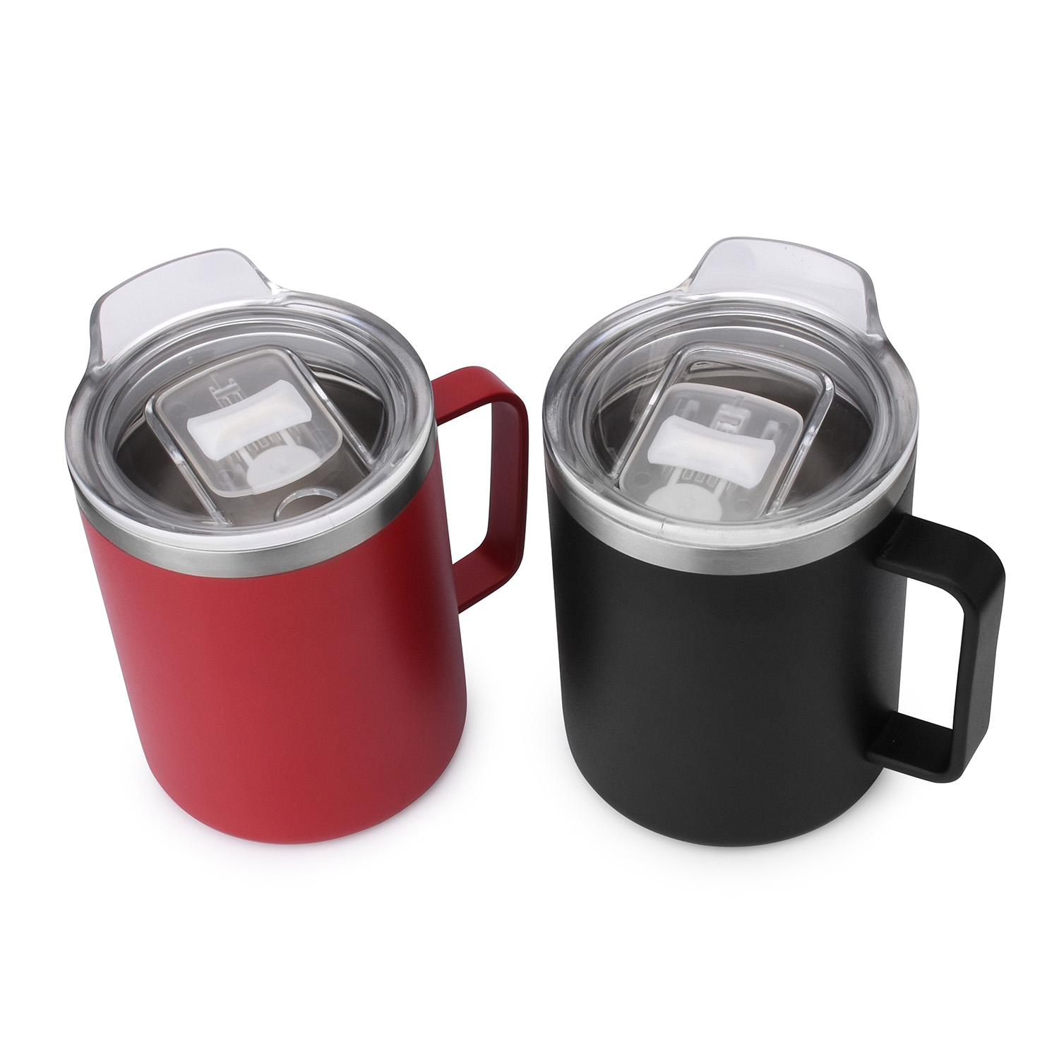 Office Coffee Mug Insulated Stainless Steel Cup with Handle and Clear Lid