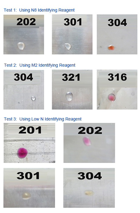 test result of identifying stainless steel