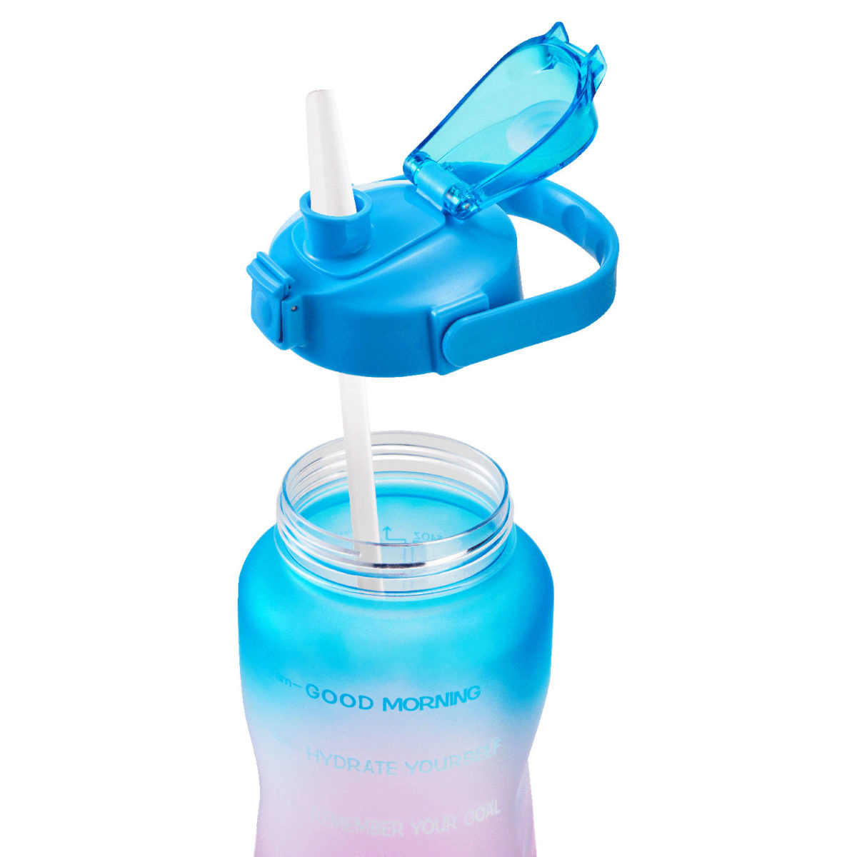 half gallon 64oz wide mouth water bottle with time marker and straw