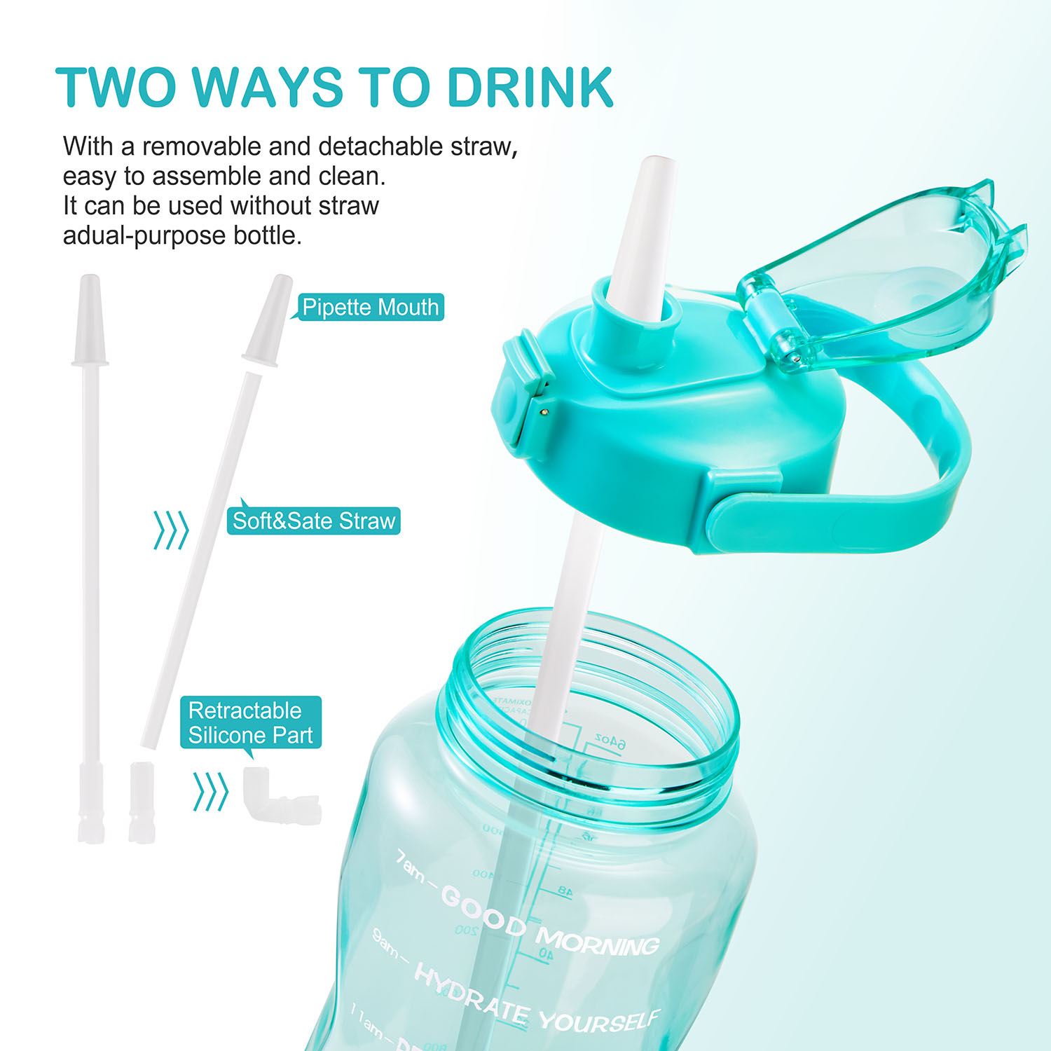 Water Bottle With Sleeve With Straw Time Marker To Drink - Temu