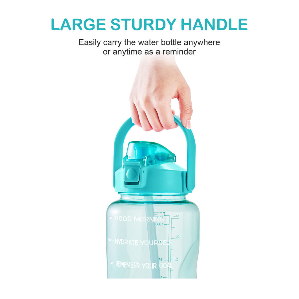 half gallon 64oz wide mouth water bottle with time marker and straw