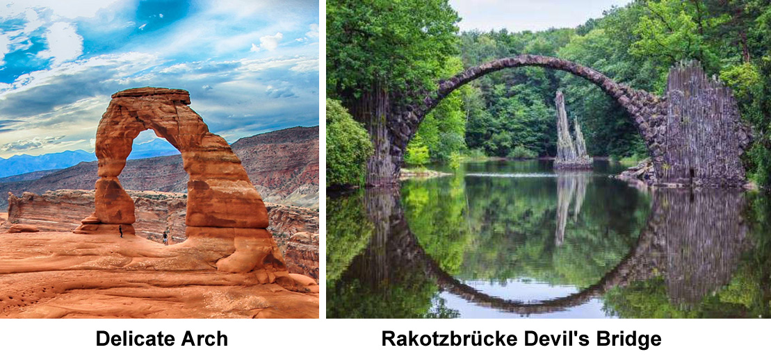 delicate arch and rakotz arch bridge