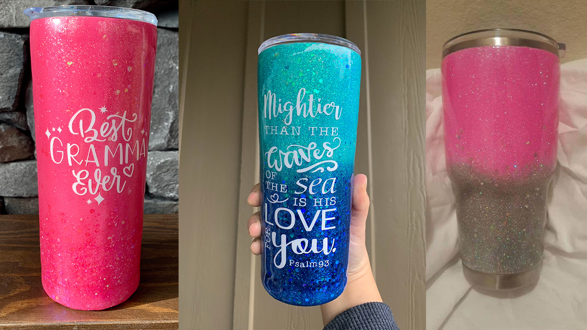 Cute little handled tumbler  Tumbler cups diy, Glitter tumbler cups,  Custom tumbler cups