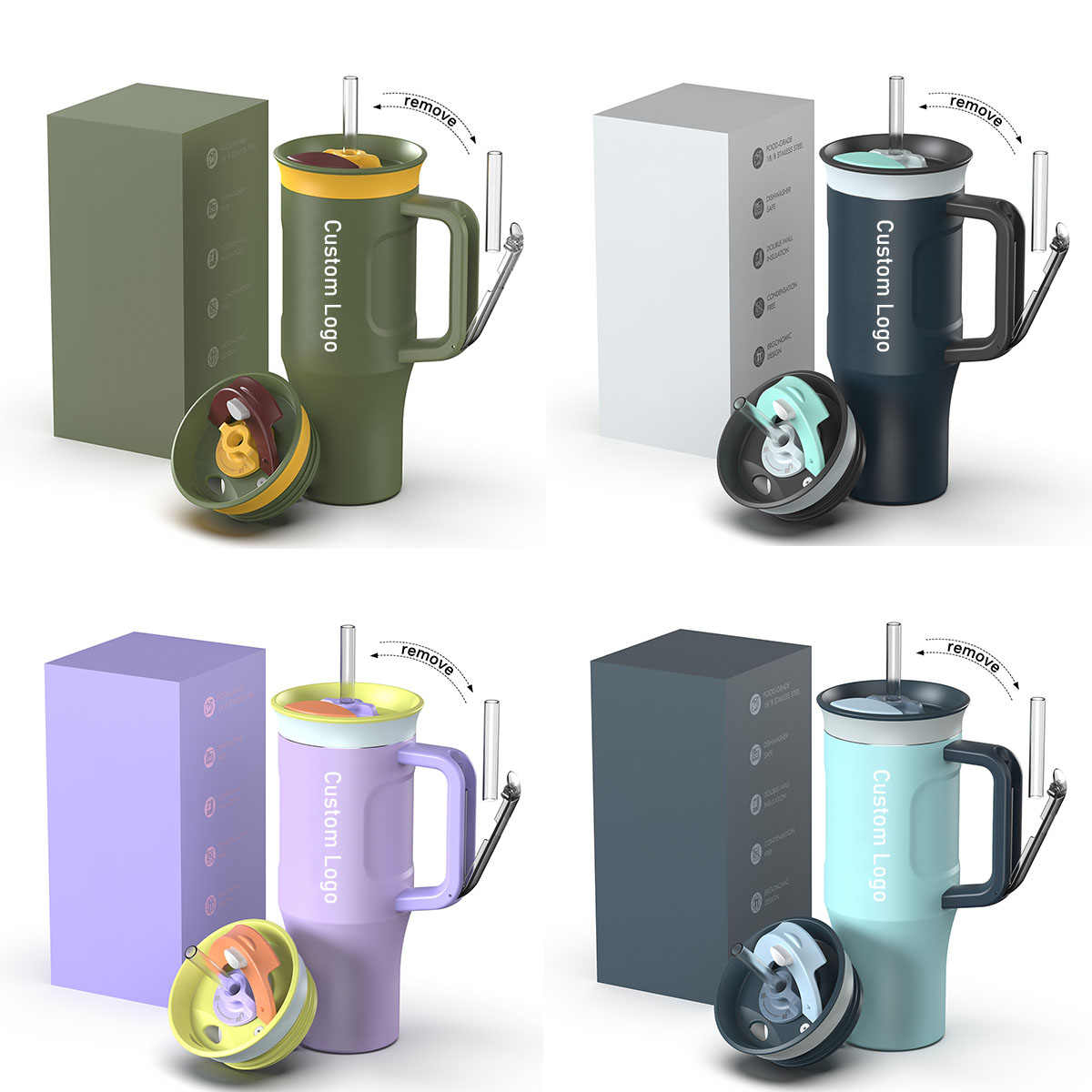 Double Wall Stainless Steel Insulated Tumbler Vacuum Coffee Mug with Handle & Straw for Travel