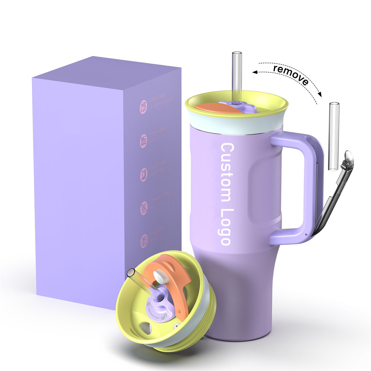 Double Wall Stainless Steel Insulated Tumbler Vacuum Coffee Mug with Handle & Straw for Travel