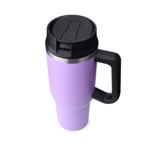 vacuum insulated stainless steel travel tumbler with handle and straw lid