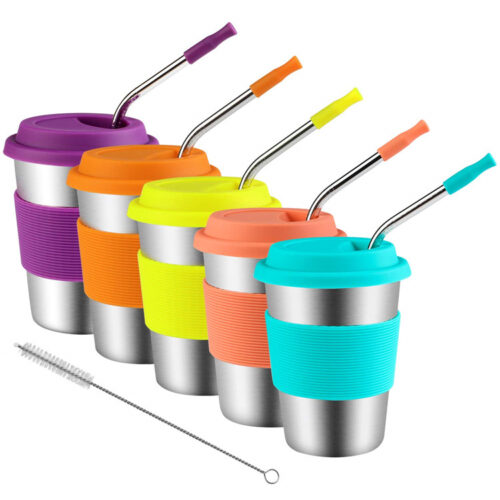 Stainless Steel Toddler Cup 8 oz With Silicone Lids Straw Drinking Tumblers for Children and Kids