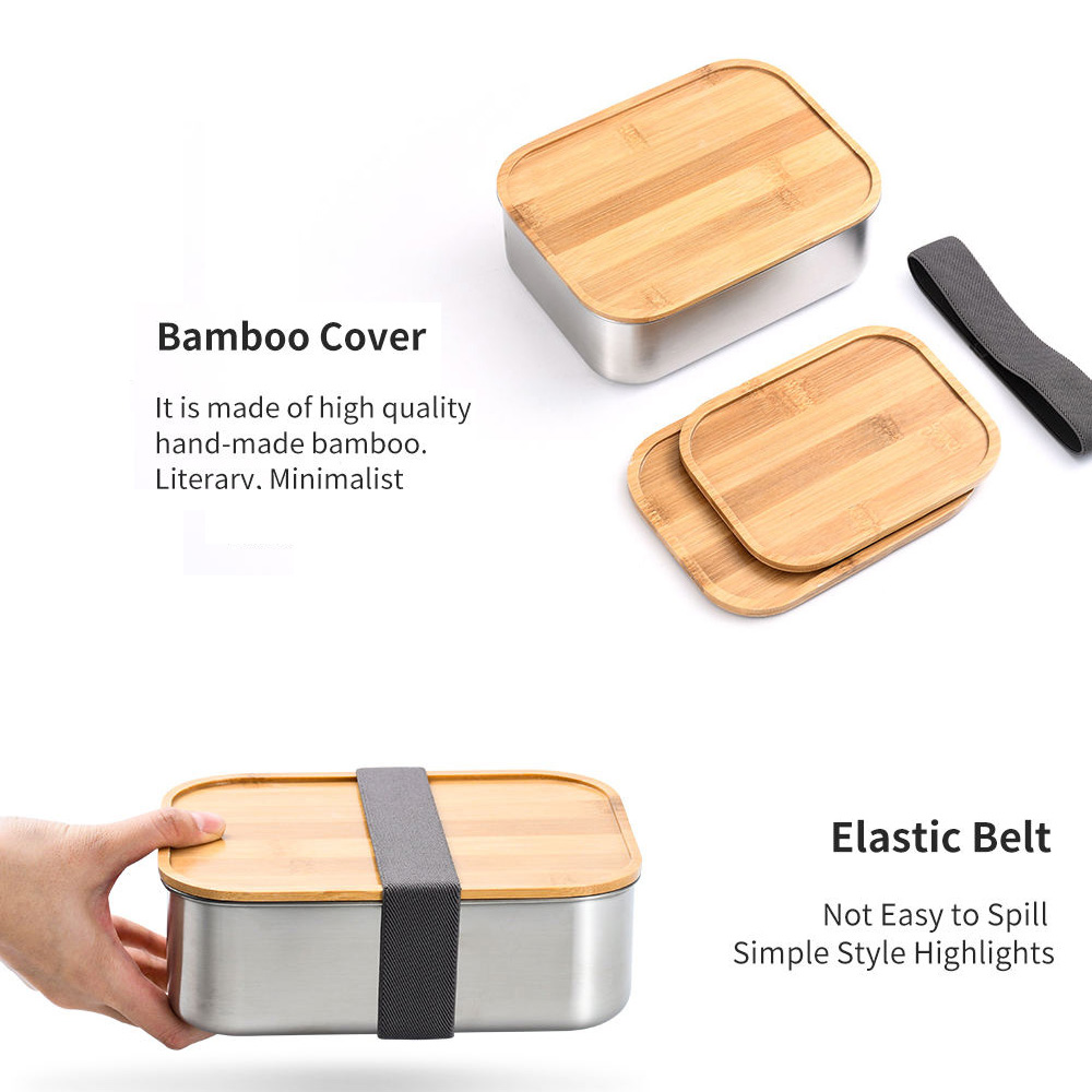 Takeaway Food Container Lunch Box bento Rectangle with Wooden Lid