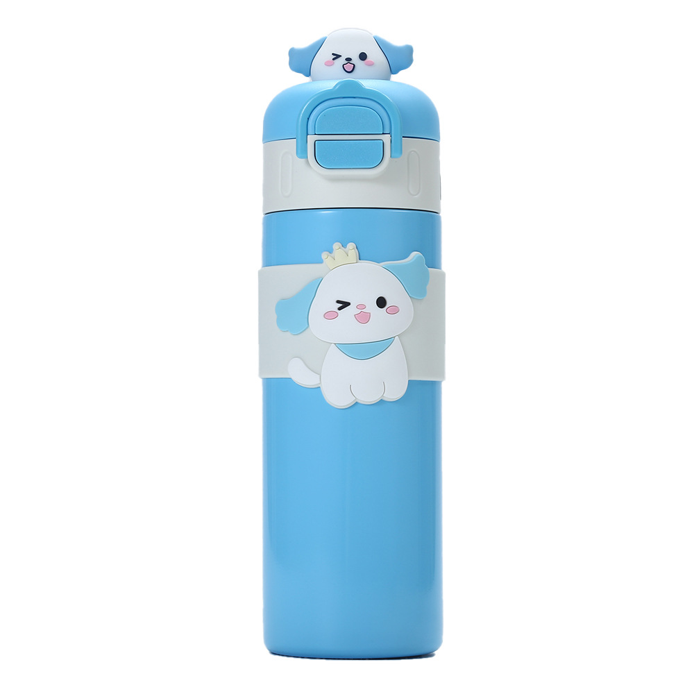 stainless steel insulated drink water bottle for school with flip lid and strap