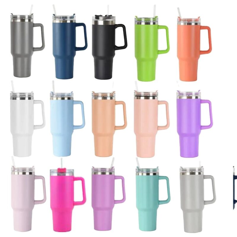 Sweet Grain 40 Oz Sublimation Tumblers With Handle Glow In The Dark 4 Pack Luminous Stainless Steel Insulated Tumblers Blanks Straw And