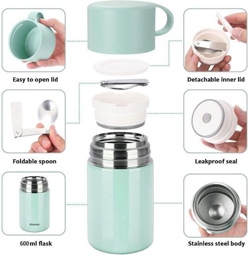 Stackable Thermal Containers, 2-Tier Double Wall Vacuum Insulated Food Jar  Thermos For Hot Food