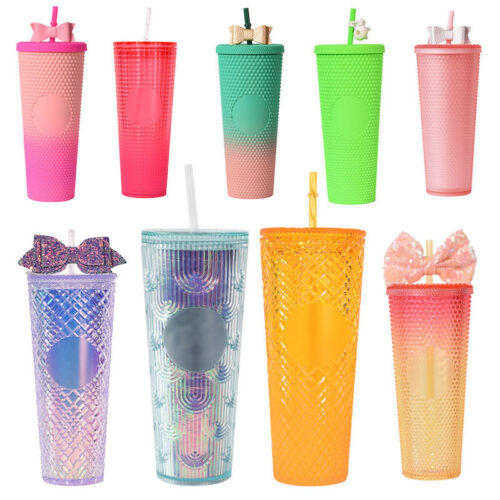 Double Wall Plastic 24 OZ DIY Straw Colourful Bulk Grid Tumbler P202499-1