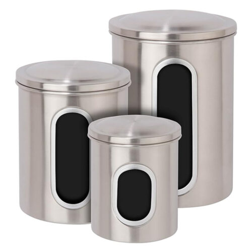  3-piece steel canister set for storage -1