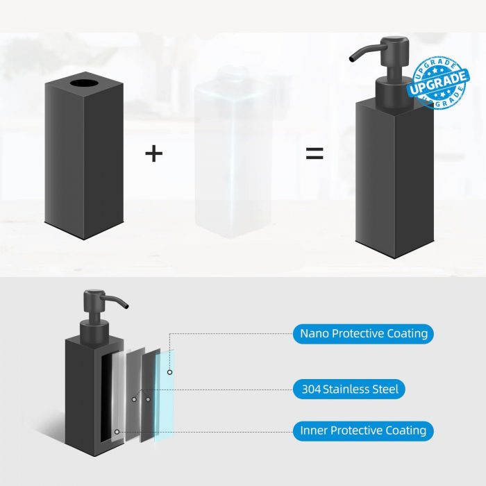 Square Soap Dispenser Stainless Steel Rust Proof Pump Metal Lotion Bottle SS0220C64-3