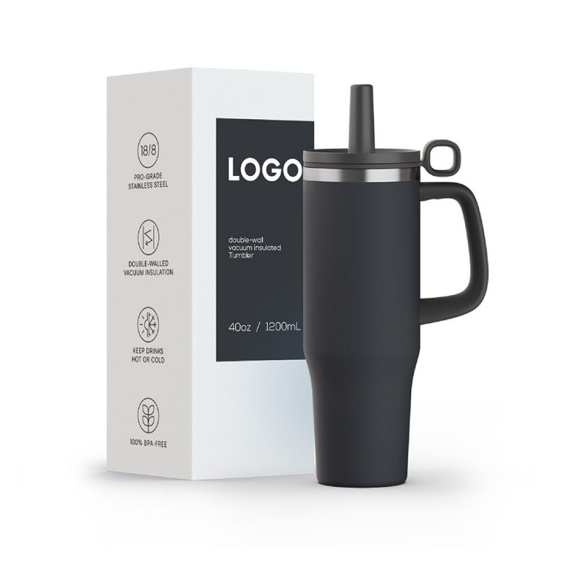 Silicone Straw Water Tumbler Handle Car Wide Mouth 304 Stainless Steel 
