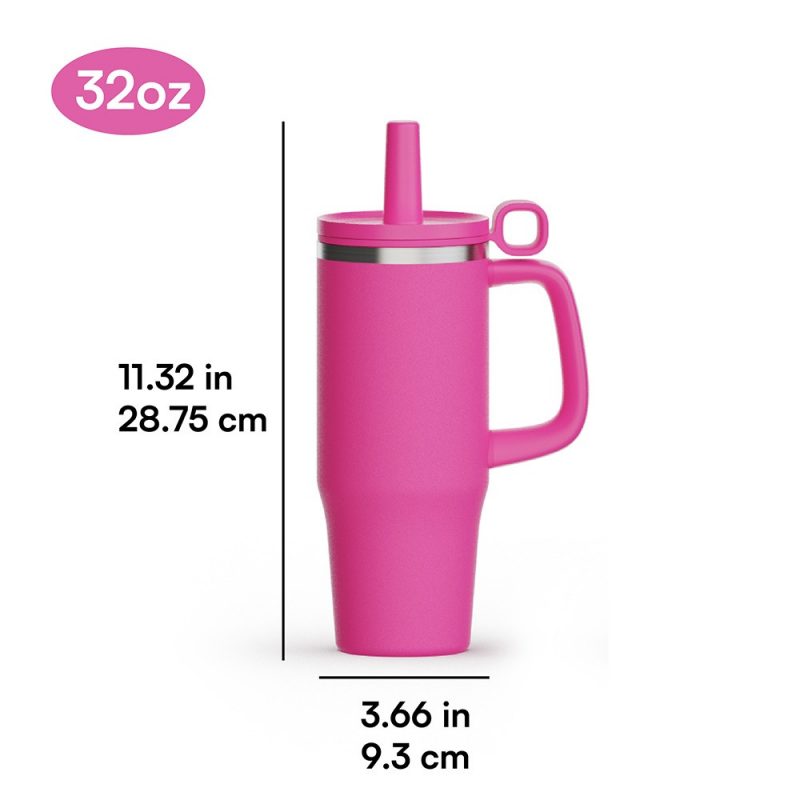Silicone Straw Water Tumbler Handle Car Wide Mouth 304 Stainless Steel 