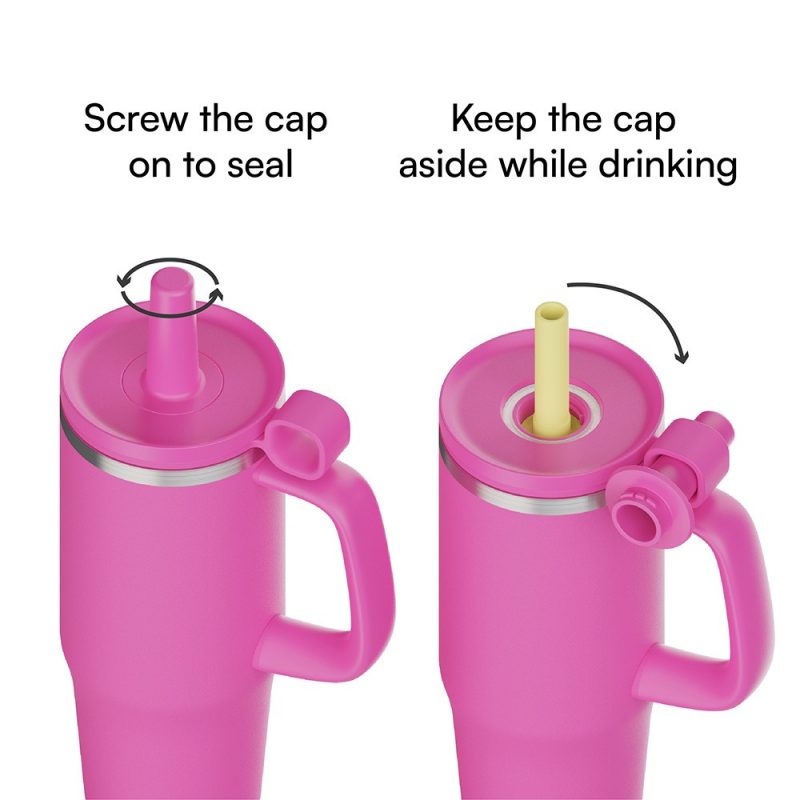 Silicone Straw Water Tumbler Handle Car Wide Mouth 304 Stainless Steel 