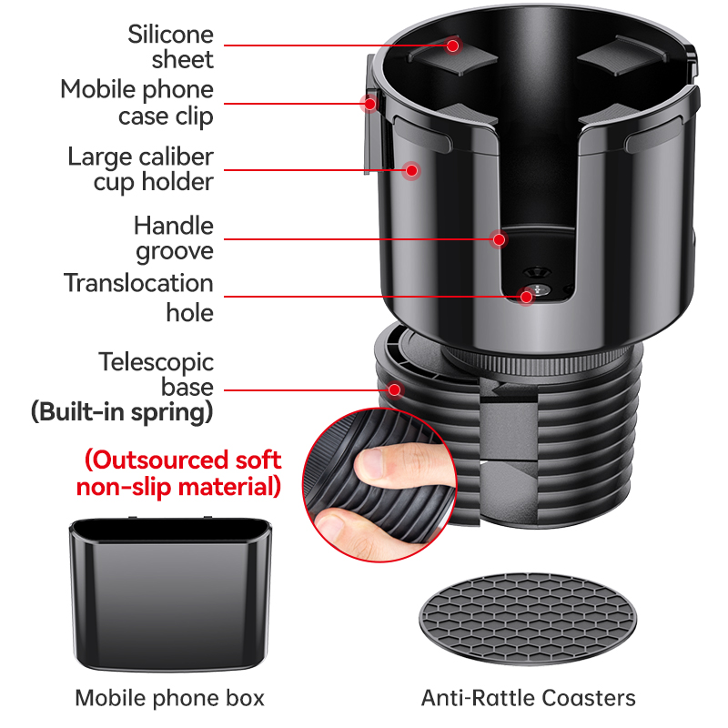 Adjustable Car Cup Holder Expander & Phone Holder Adapter For Honda - Black