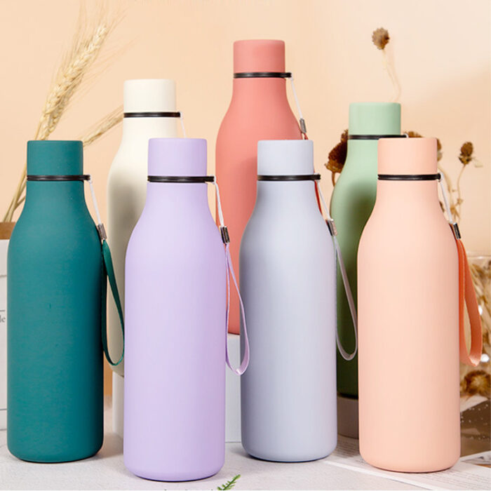Double Wall Insulated Water Bottle Stainless Steel Portable Thermos with Strap