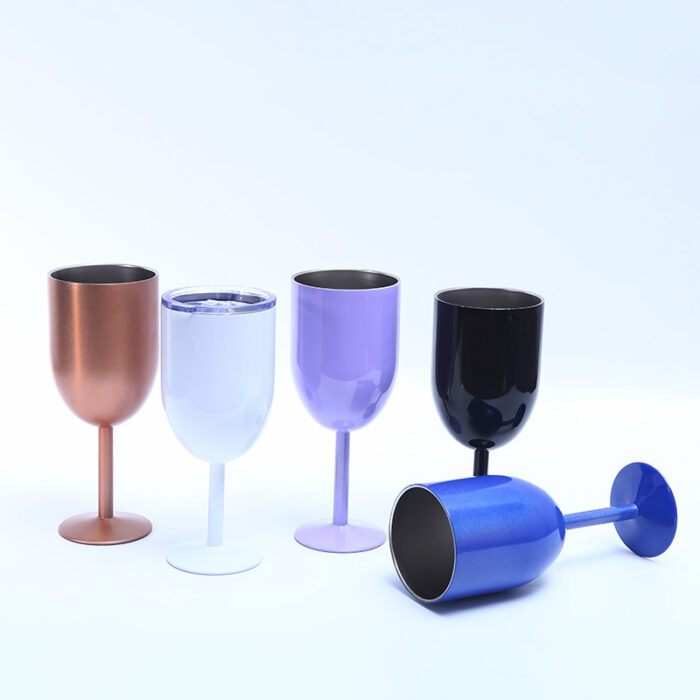 Stainless Steel Wine Glasses Tumbler Double Wall Insulated Goblet with Lid