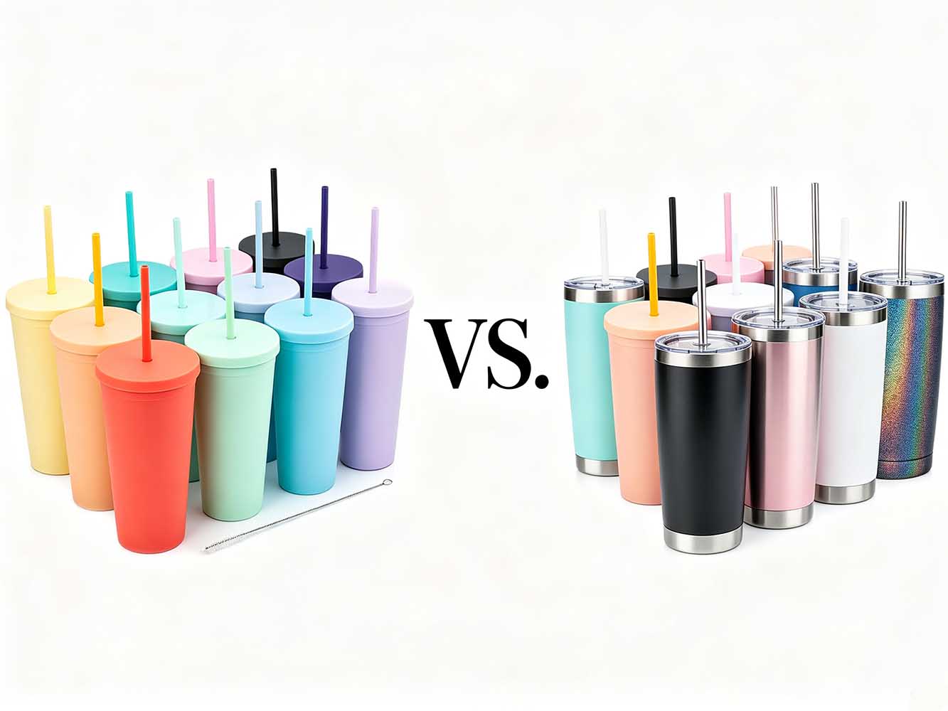 plastic and stainless steel tumblers