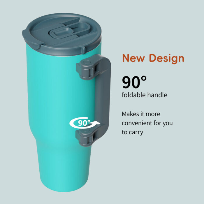 40 oz Tumbler with Foldable Handle And Straw Lid Insulated Stainless Steel Travel Coffee Mug