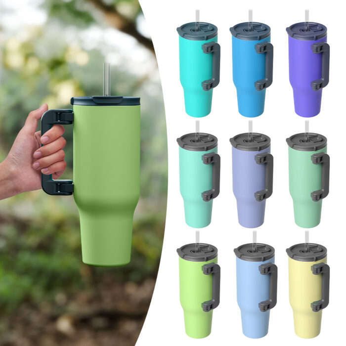 40 oz Tumbler with Foldable Handle And Straw Lid Insulated Stainless Steel Travel Coffee Mug