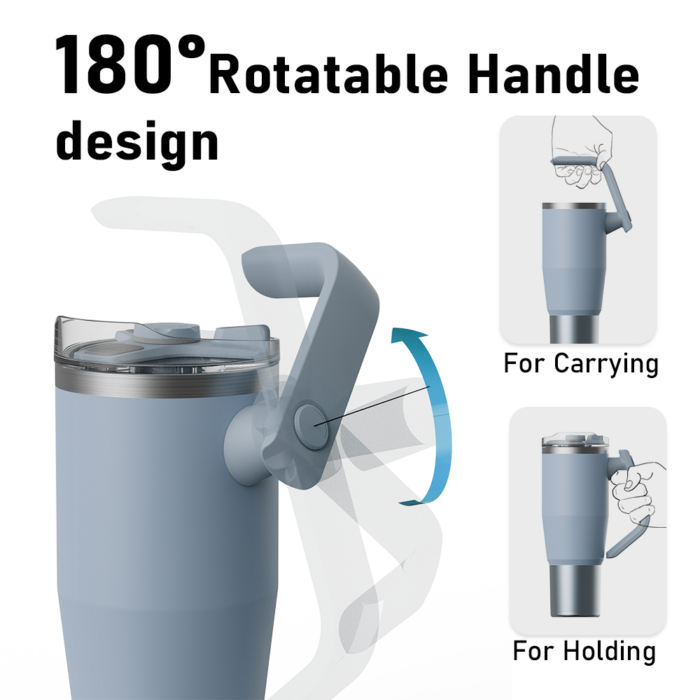 40oz Double Wall Insulated Travel Tumbler Coffee Mug with 180° Rotatable Handle And Straw Lid
