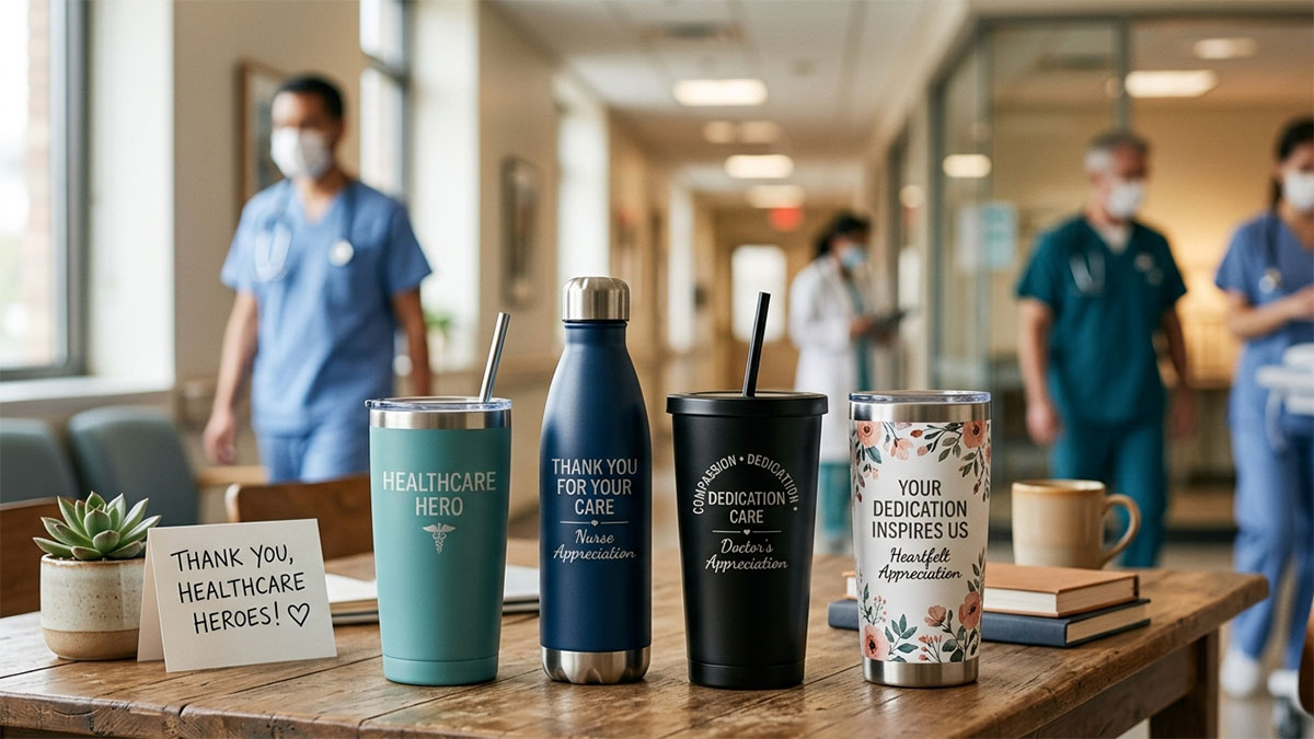insulated stainless steel water bottles and tumblers for healthcare gift giving