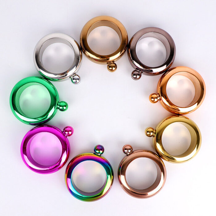 3.5oz Portable Bracelet Shape Hollow Round Hip Flask Smooth Stainless Steel Wine Pot for Party
