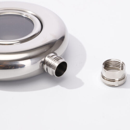 5oz Portable Round Hip Flask with Transparent Glass Window for Liquor Stainless Steel Travel Drinkware
