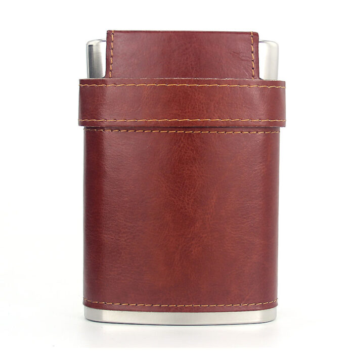 8 oz Whiskey Hip Flask Stainless Steel Liquor Drinkware with Brown Leather Wrap And Cup Set