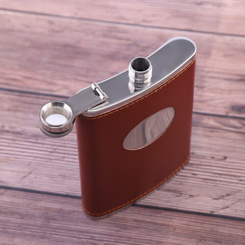 Custom Logo Leather Wrapped Carry-On Stainless Steel Hip Flask Alcohol Container Gift Box Set