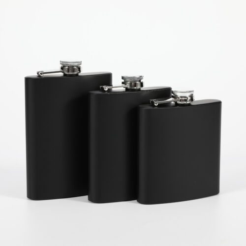 Customized Hip Flask for Liquor Whiskey Alcohol Matte Black Stainless Steel Leakproof