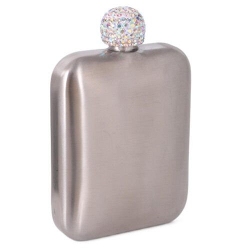 Factory Direct Hip Flask Stainless Steel Pocket Liquor Container with Rhinestone Cap for Women