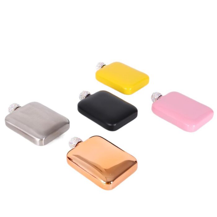 Factory Direct Hip Flask Stainless Steel Pocket Liquor Container with Rhinestone Cap for Women