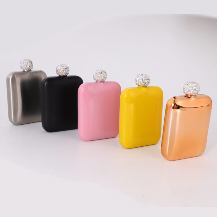 Factory Direct Hip Flask Stainless Steel Pocket Liquor Container with Rhinestone Cap for Women