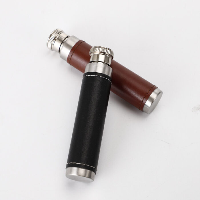 Mini Stainless Steel Tube Hip Flask 1oz Pocket Discreet Whiskey Liquor Bottle With Leather Cover