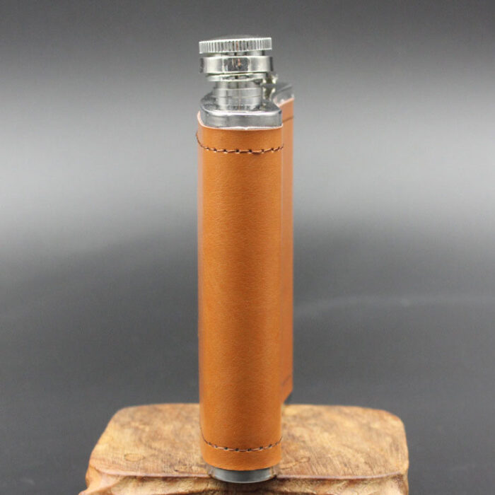 OEM Stainless Steel Hip Flask Leather Wrap for Camping Travel Whisky Vodka Drinking Gift Set