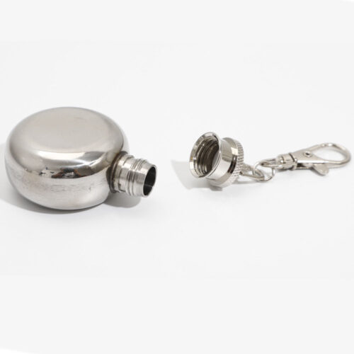 Personalized Mini Round Hip Flask with Keychain Stainless Steel Multifunctional Pocket Liquor Bottle